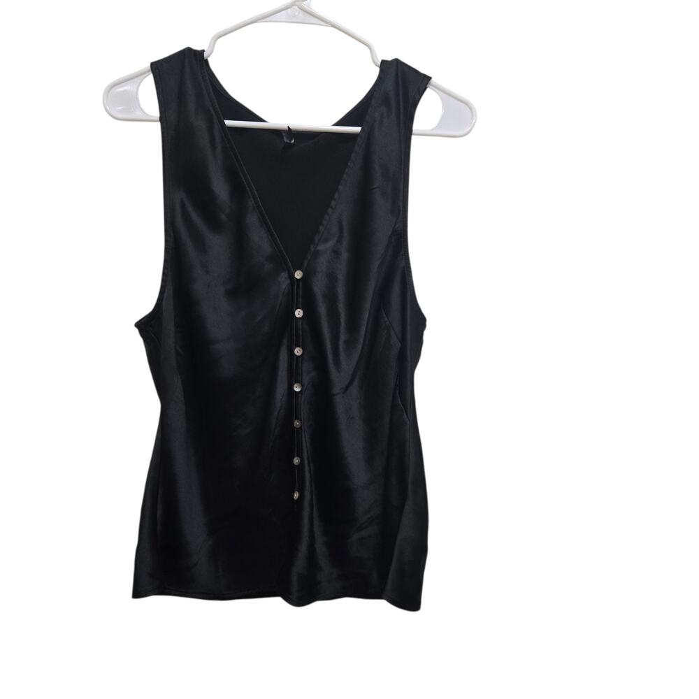 Madewell Black Satin Button Front Tank Blouse Size 14